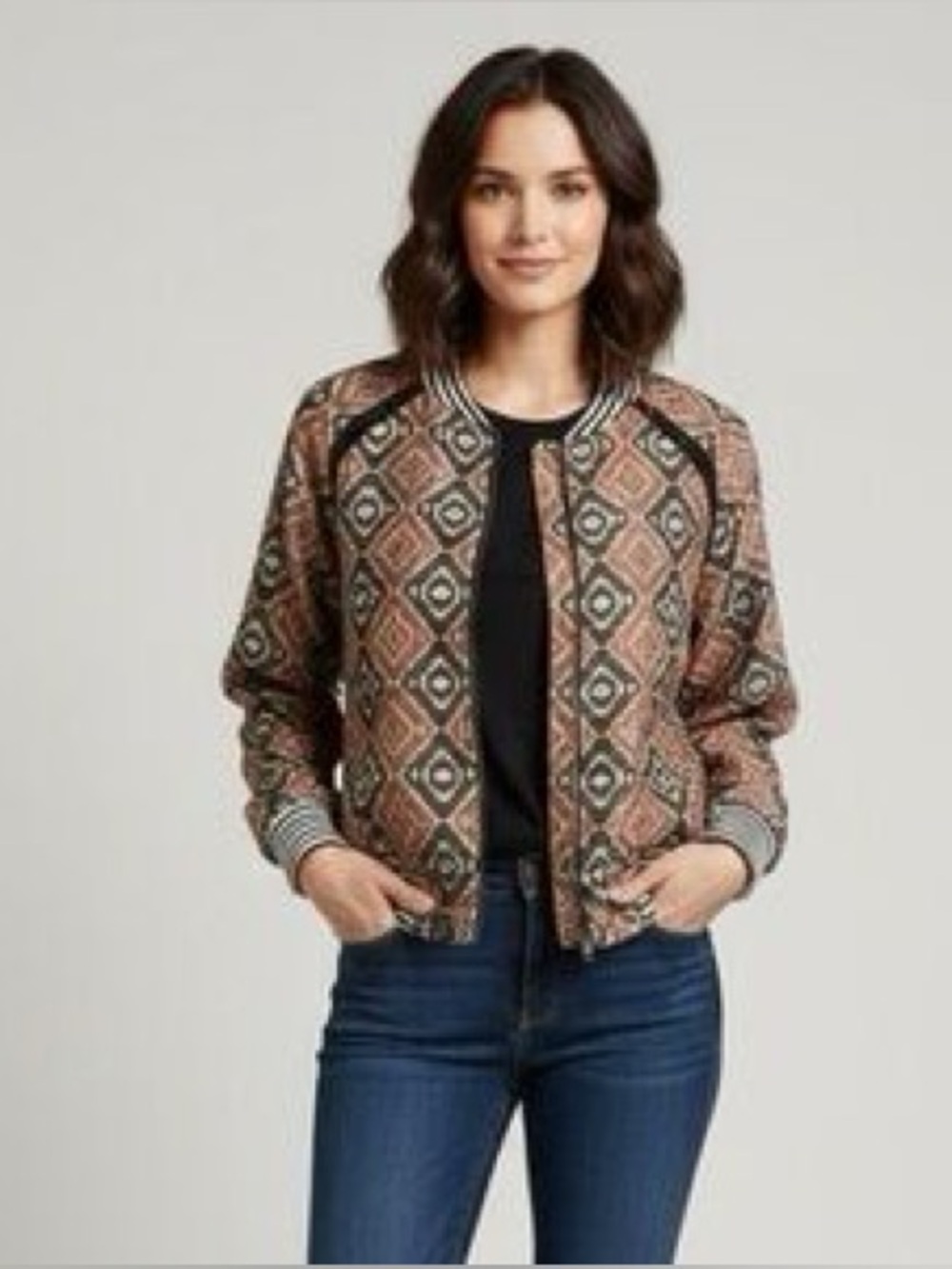 SALTWATER LUXE Geometric Printed Bomber Jacket Size S